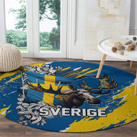 Sweden Flag Day Round Carpet Majestic Elk Floral Nordic Heritage