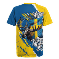 Sweden Flag Day Rugby Jersey Majestic Elk Floral Nordic Heritage