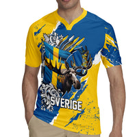 Sweden Flag Day Rugby Jersey Majestic Elk Floral Nordic Heritage