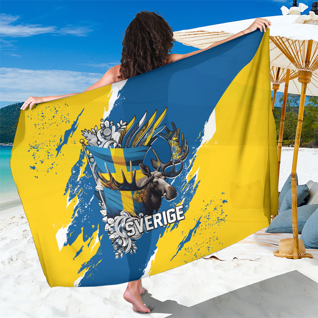 Sweden Flag Day Sarong Majestic Elk Floral Nordic Heritage