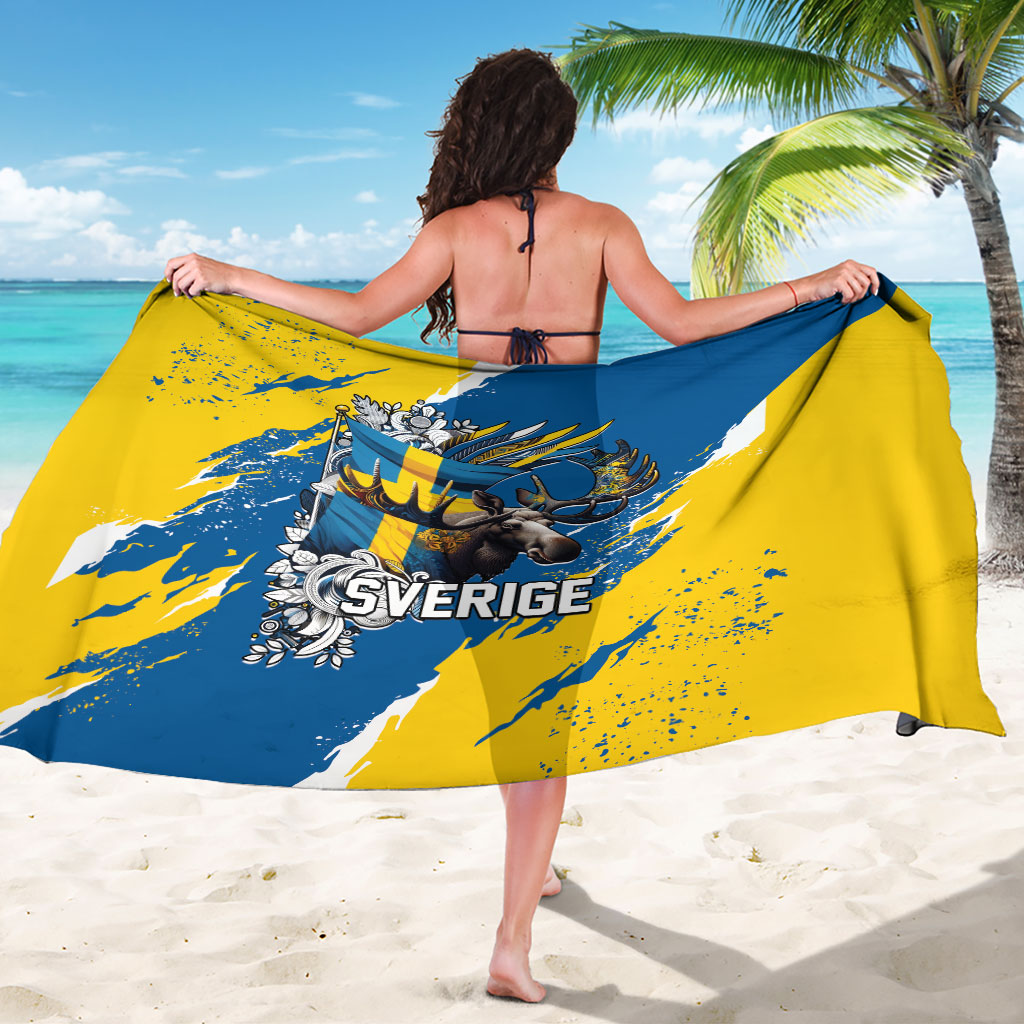 Sweden Flag Day Sarong Majestic Elk Floral Nordic Heritage