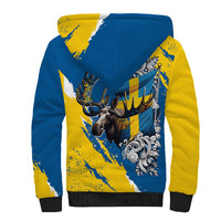 Sweden Flag Day Sherpa Hoodie Majestic Elk Floral Nordic Heritage