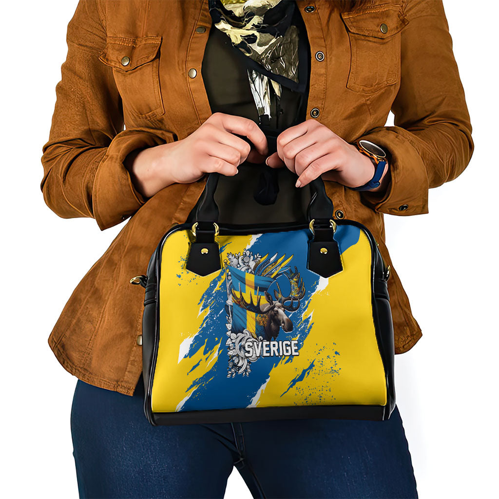 Sweden Flag Day Shoulder Handbag Majestic Elk Floral Nordic Heritage