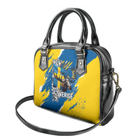 Sweden Flag Day Shoulder Handbag Majestic Elk Floral Nordic Heritage