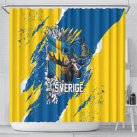 Sweden Flag Day Shower Curtain Majestic Elk Floral Nordic Heritage