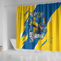 Sweden Flag Day Shower Curtain Majestic Elk Floral Nordic Heritage