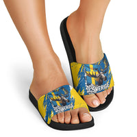 Sweden Flag Day Slide Sandals Majestic Elk Floral Nordic Heritage