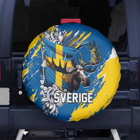 Sweden Flag Day Spare Tire Cover Majestic Elk Floral Nordic Heritage