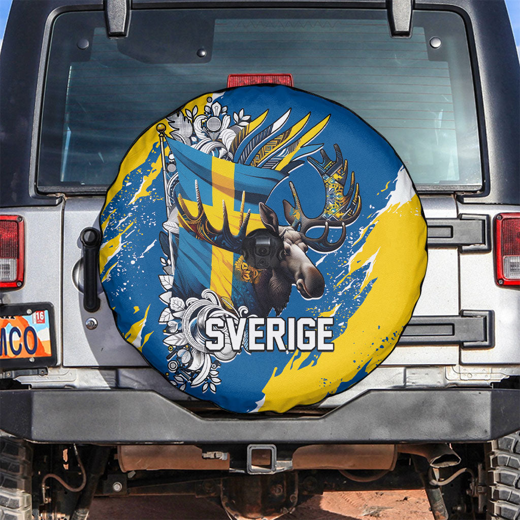 Sweden Flag Day Spare Tire Cover Majestic Elk Floral Nordic Heritage