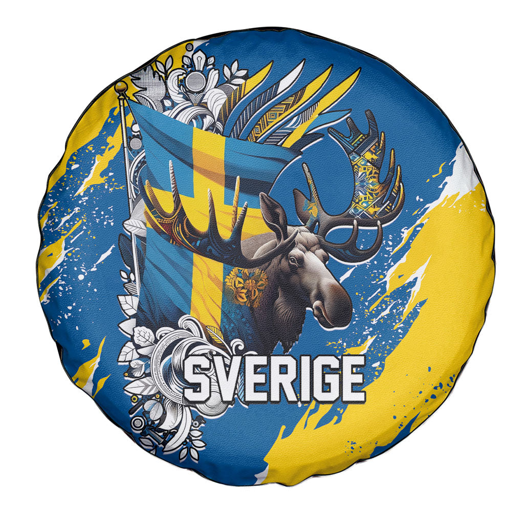 Sweden Flag Day Spare Tire Cover Majestic Elk Floral Nordic Heritage
