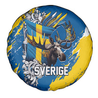 Sweden Flag Day Spare Tire Cover Majestic Elk Floral Nordic Heritage