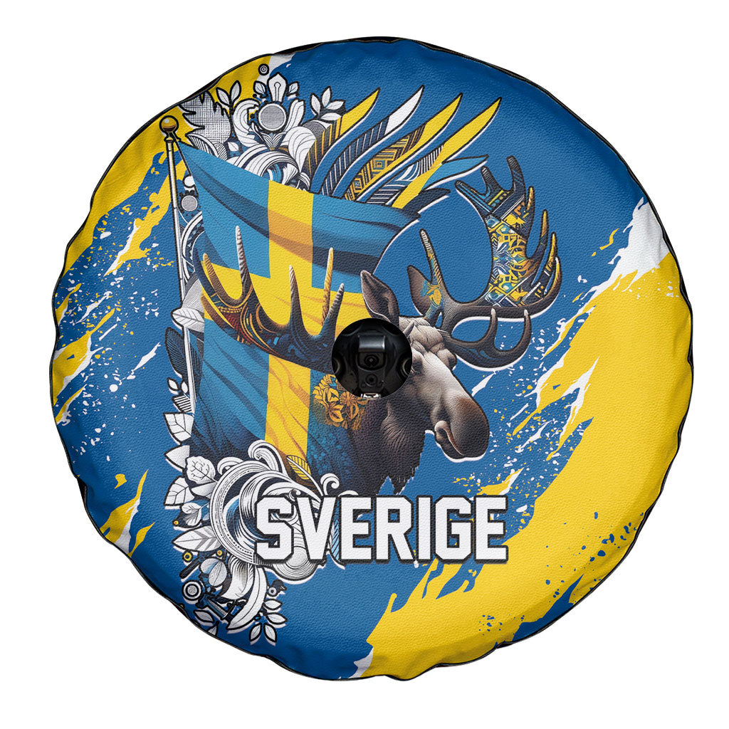 Sweden Flag Day Spare Tire Cover Majestic Elk Floral Nordic Heritage