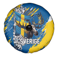 Sweden Flag Day Spare Tire Cover Majestic Elk Floral Nordic Heritage