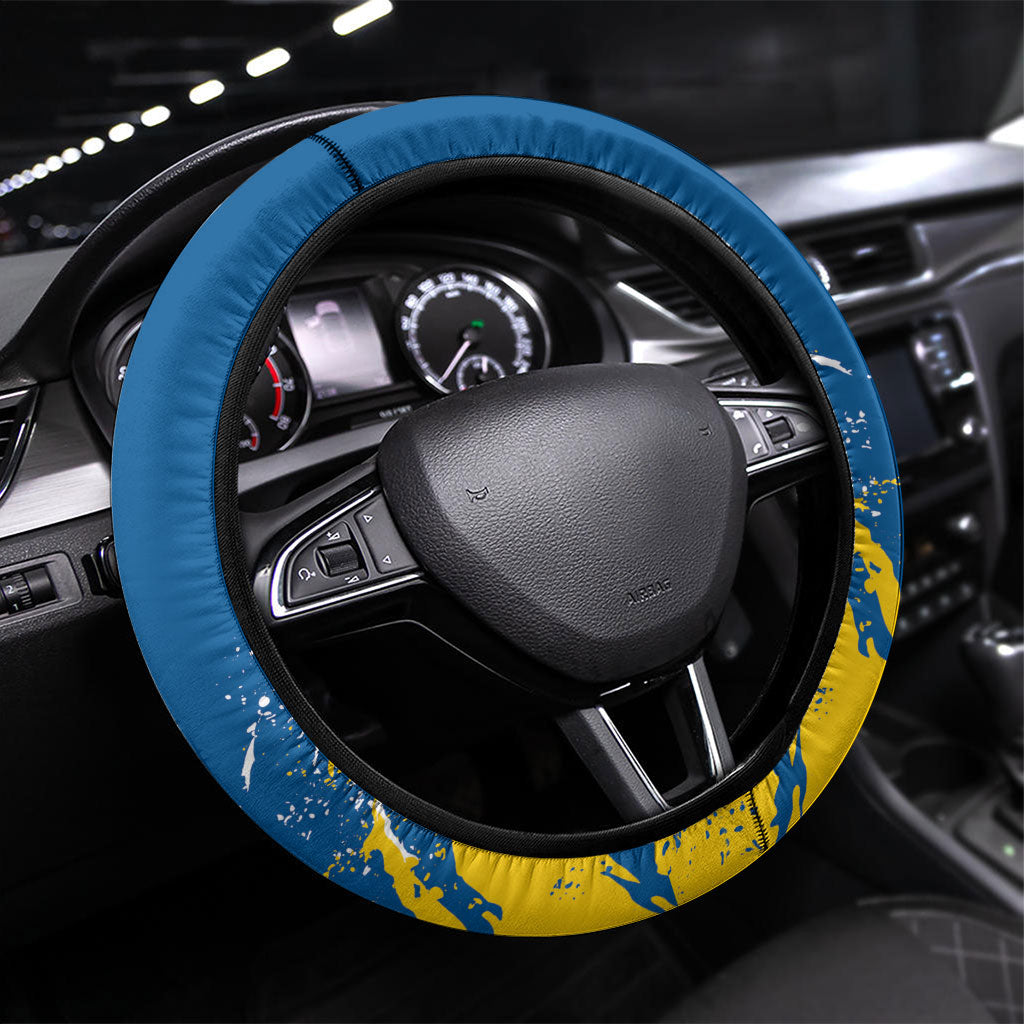 Sweden Flag Day Steering Wheel Cover Majestic Elk Floral Nordic Heritage