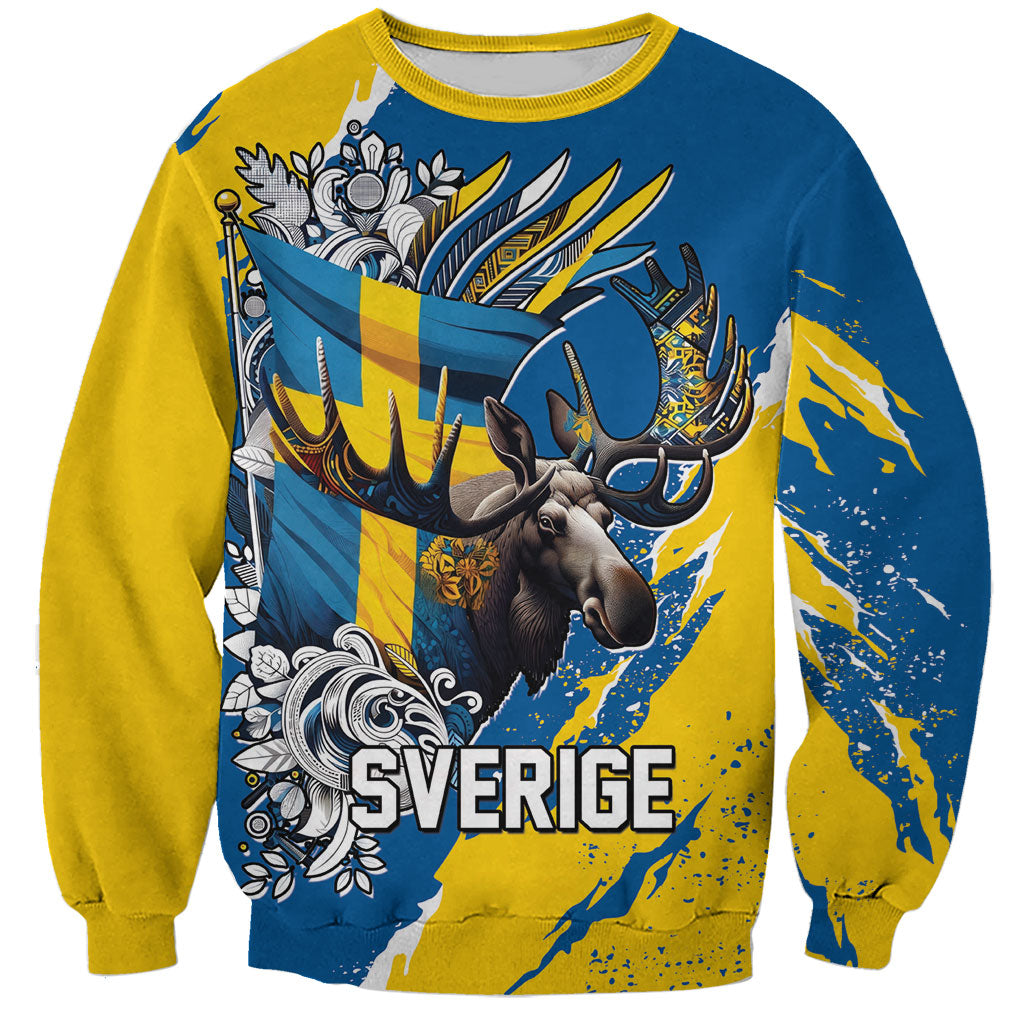 Sweden Flag Day Sweatshirt Majestic Elk Floral Nordic Heritage