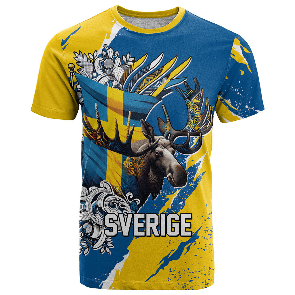 Sweden Flag Day T Shirt Majestic Elk Floral Nordic Heritage