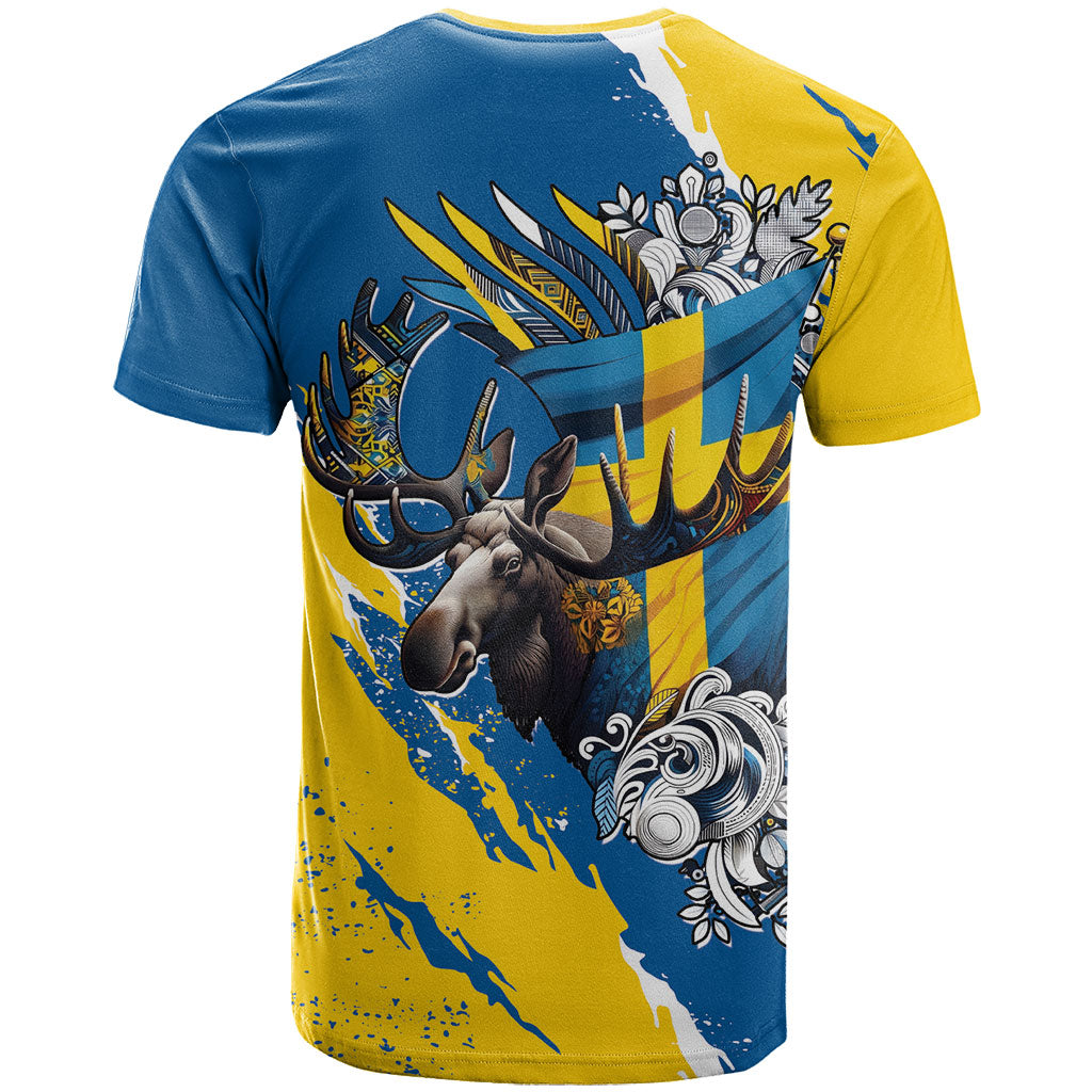 Sweden Flag Day T Shirt Majestic Elk Floral Nordic Heritage