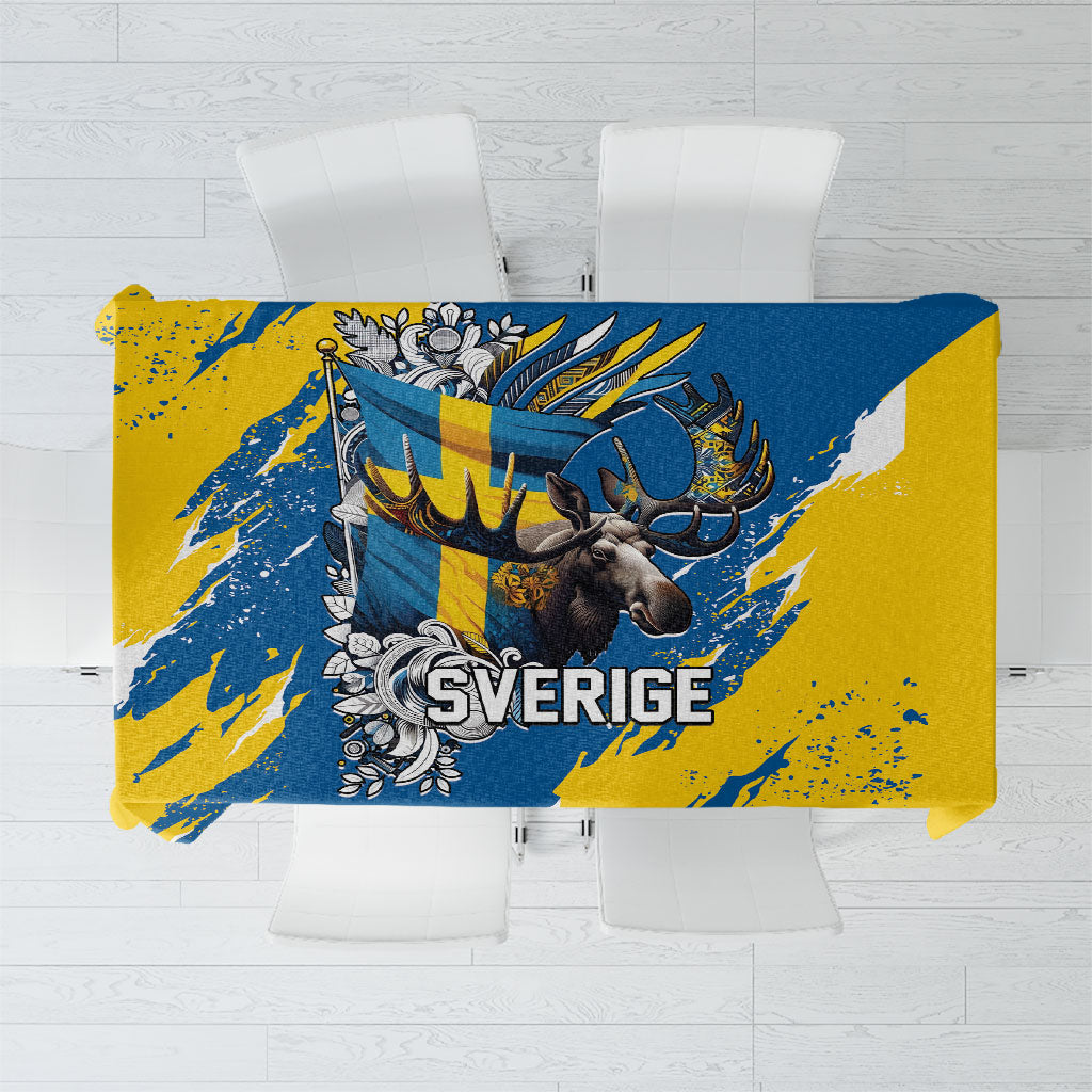 Sweden Flag Day Tablecloth Majestic Elk Floral Nordic Heritage