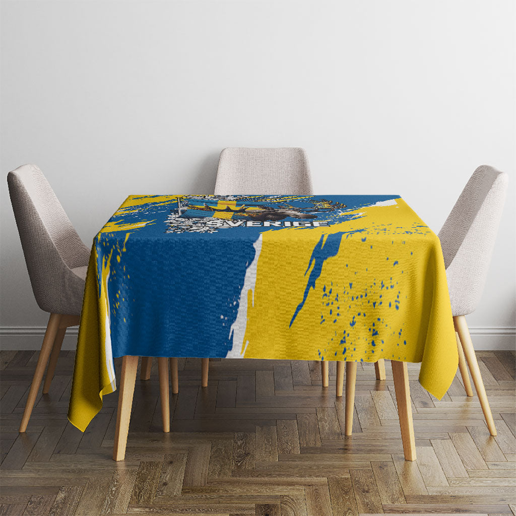 Sweden Flag Day Tablecloth Majestic Elk Floral Nordic Heritage
