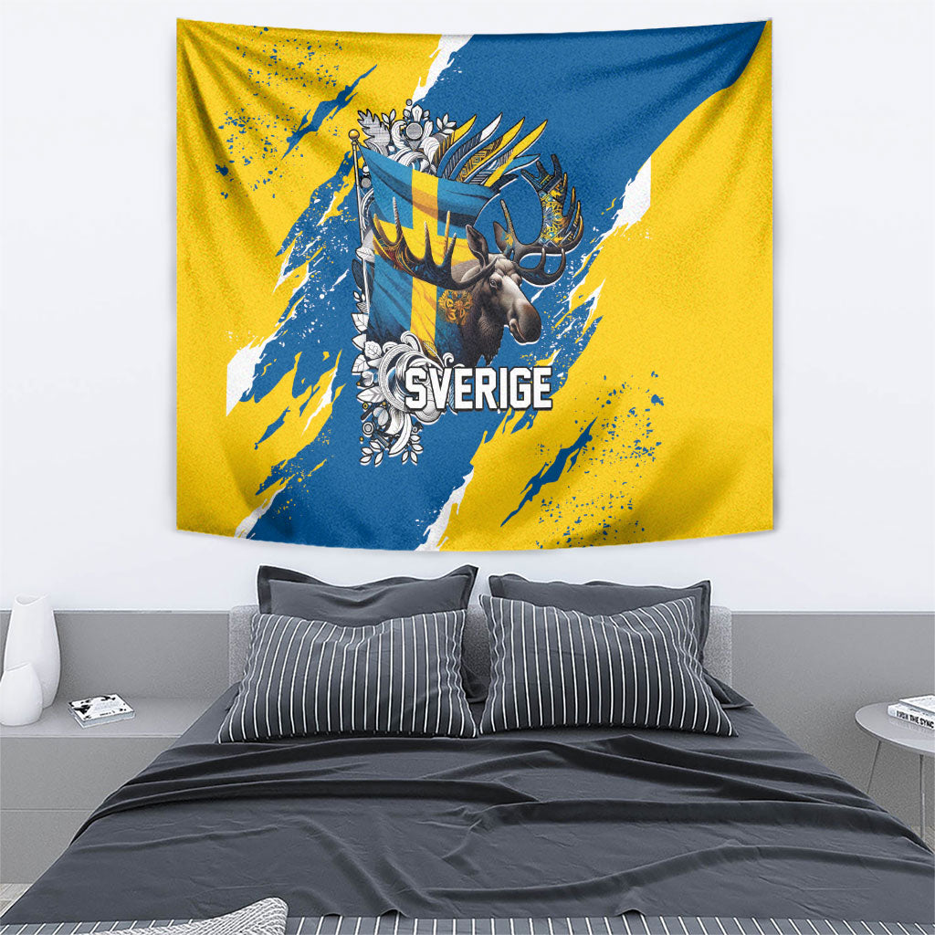 Sweden Flag Day Tapestry Majestic Elk Floral Nordic Heritage