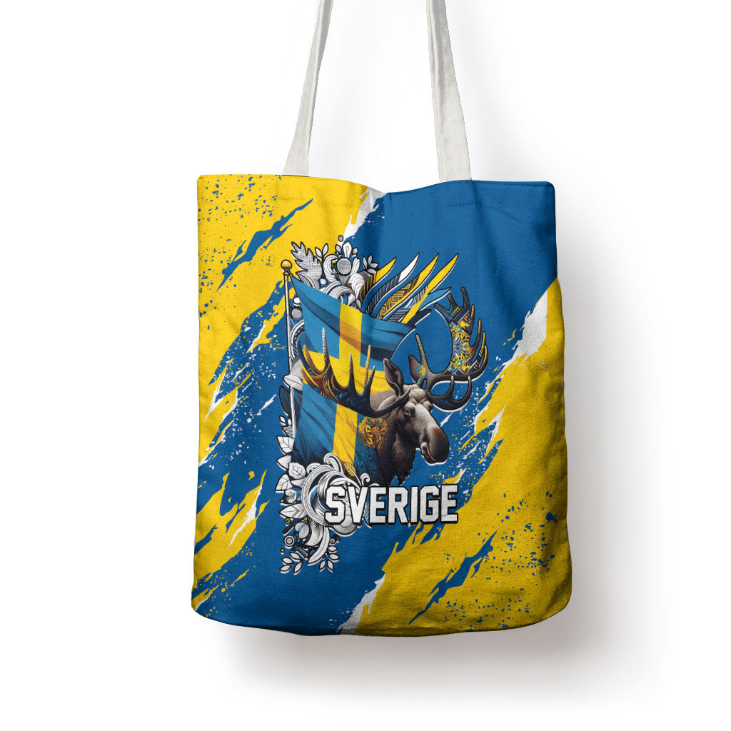 Sweden Flag Day Tote Bag Majestic Elk Floral Nordic Heritage