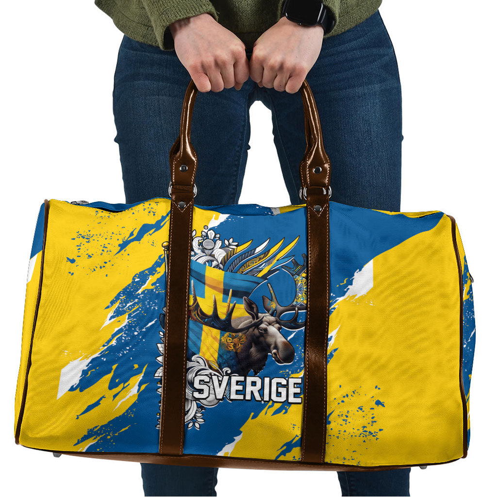 Sweden Flag Day Travel Bag Majestic Elk Floral Nordic Heritage