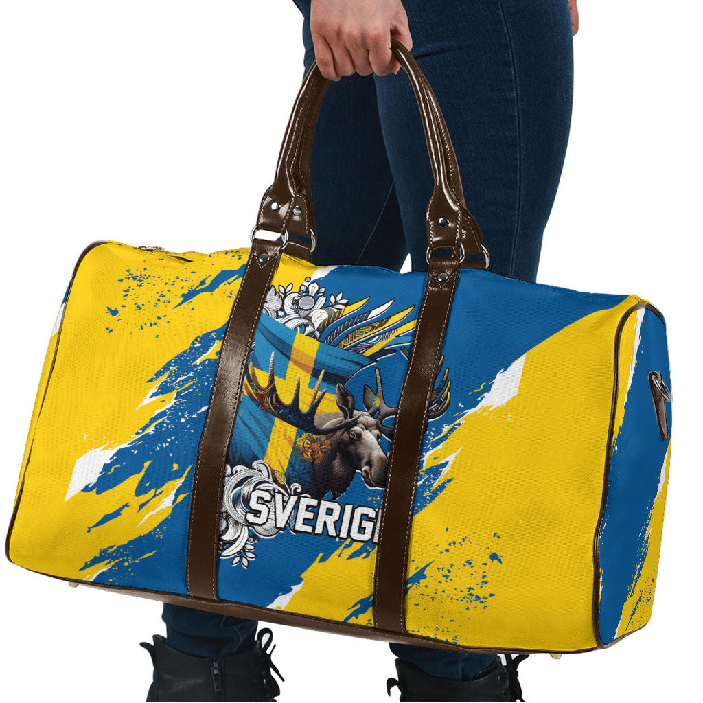 Sweden Flag Day Travel Bag Majestic Elk Floral Nordic Heritage