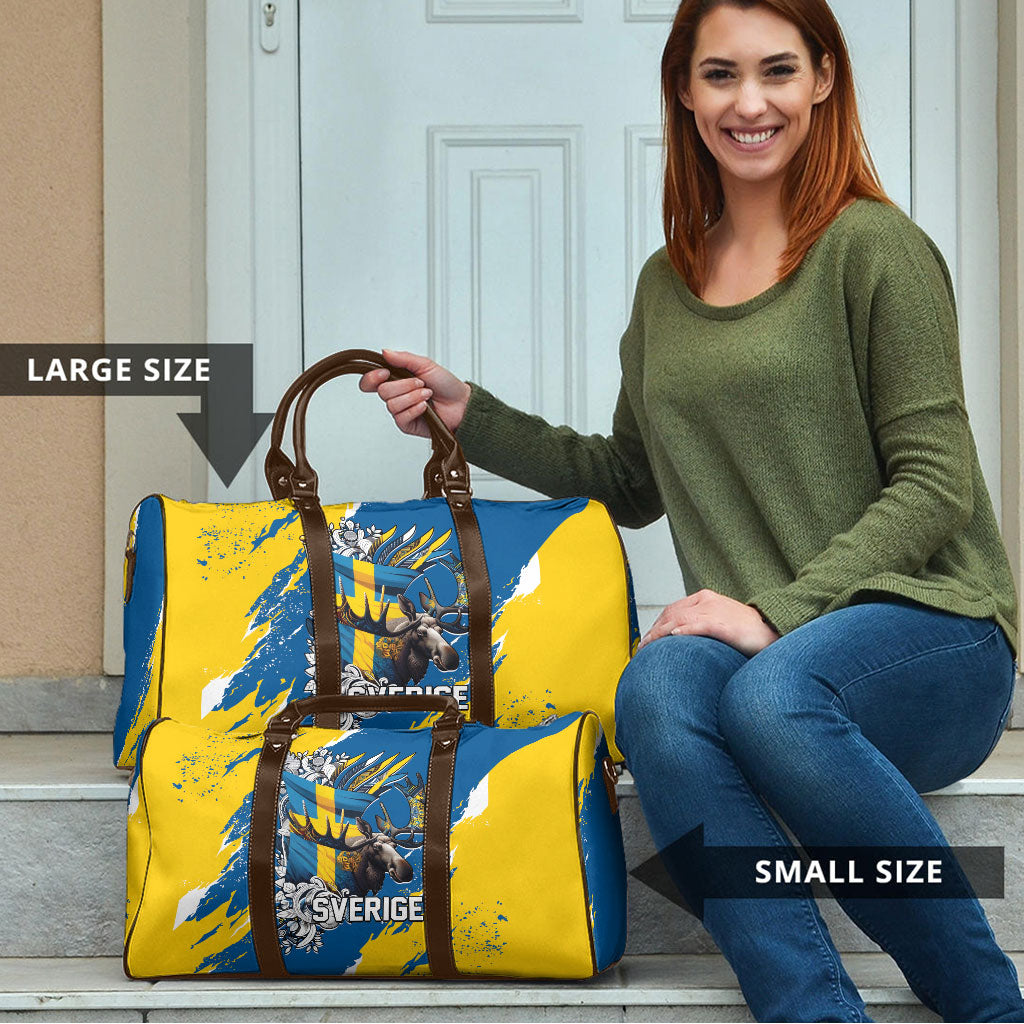 Sweden Flag Day Travel Bag Majestic Elk Floral Nordic Heritage
