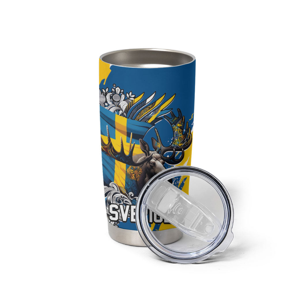Sweden Flag Day Tumbler Cup Majestic Elk Floral Nordic Heritage
