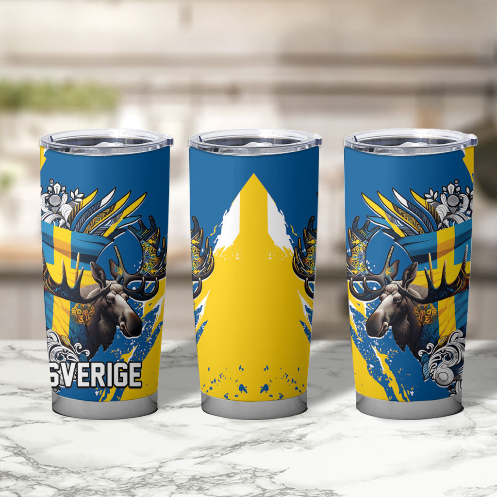 Sweden Flag Day Tumbler Cup Majestic Elk Floral Nordic Heritage