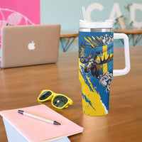 Sweden Flag Day Tumbler With Handle Majestic Elk Floral Nordic Heritage
