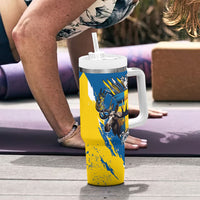 Sweden Flag Day Tumbler With Handle Majestic Elk Floral Nordic Heritage
