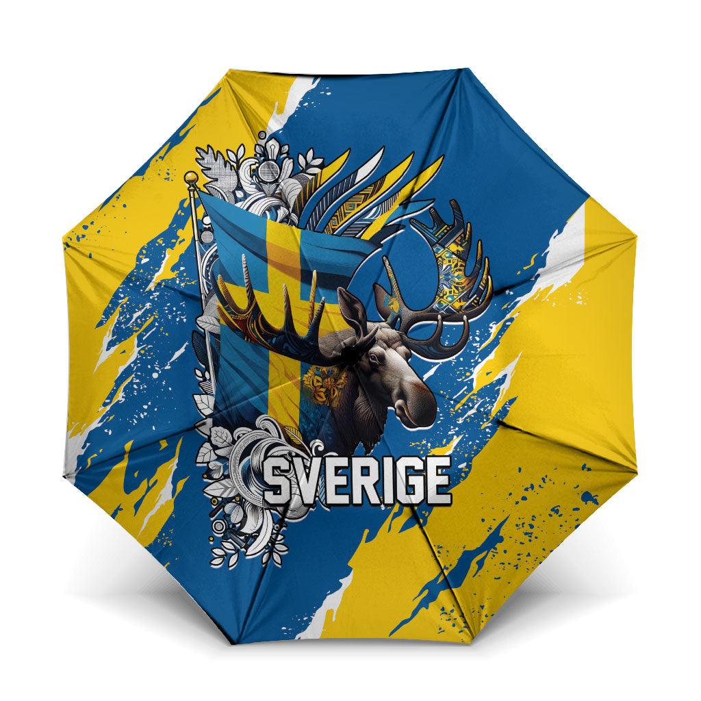 Sweden Flag Day Umbrella Majestic Elk Floral Nordic Heritage