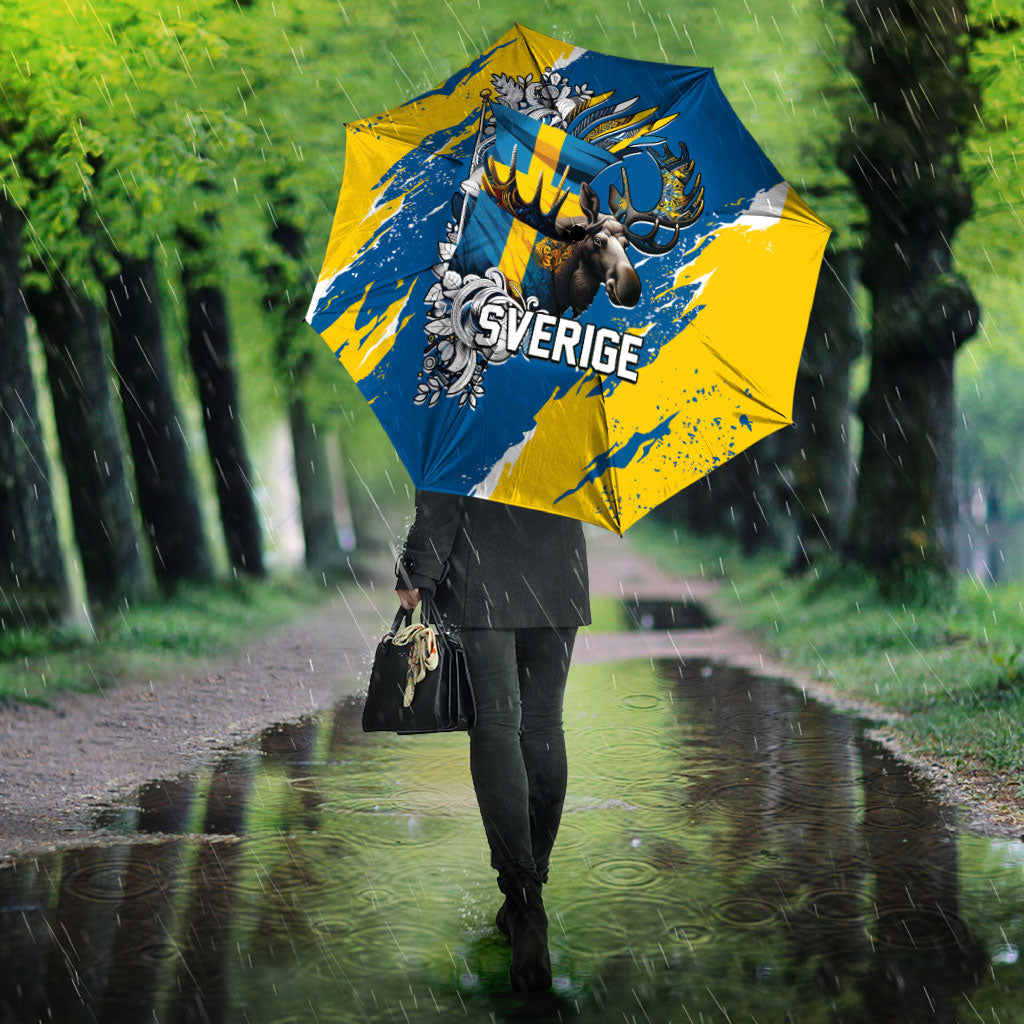 Sweden Flag Day Umbrella Majestic Elk Floral Nordic Heritage