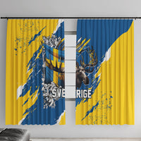 Sweden Flag Day Window Curtain Majestic Elk Floral Nordic Heritage