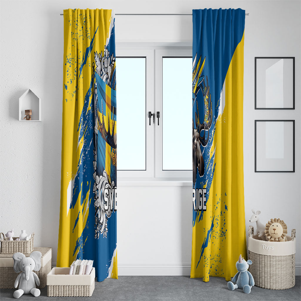 Sweden Flag Day Window Curtain Majestic Elk Floral Nordic Heritage