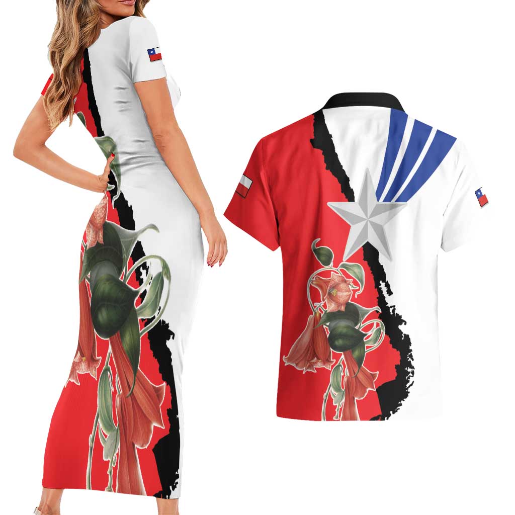 Chile Lapageria Rosea Couples Matching Short Sleeve Bodycon Dress and Hawaiian Shirt With Flag Color - Wonder Print Shop