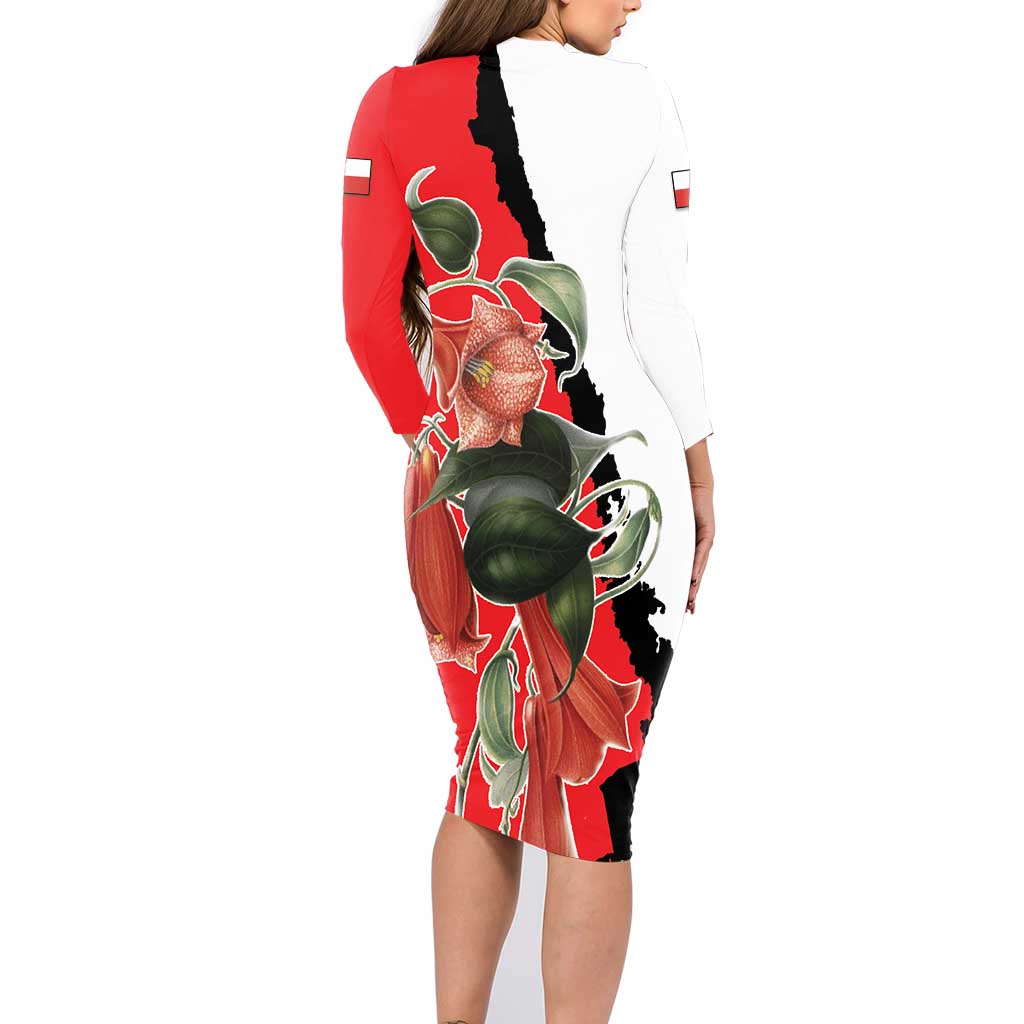 Chile Lapageria Rosea Family Matching Long Sleeve Bodycon Dress and Hawaiian Shirt With Flag Color - Wonder Print Shop