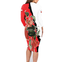 Chile Lapageria Rosea Family Matching Long Sleeve Bodycon Dress and Hawaiian Shirt With Flag Color - Wonder Print Shop
