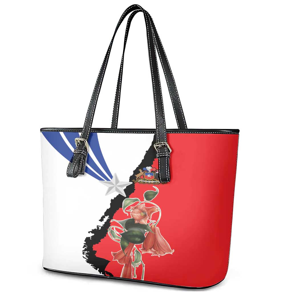 Chile Lapageria Rosea Leather Tote Bag With Flag Color - Wonder Print Shop