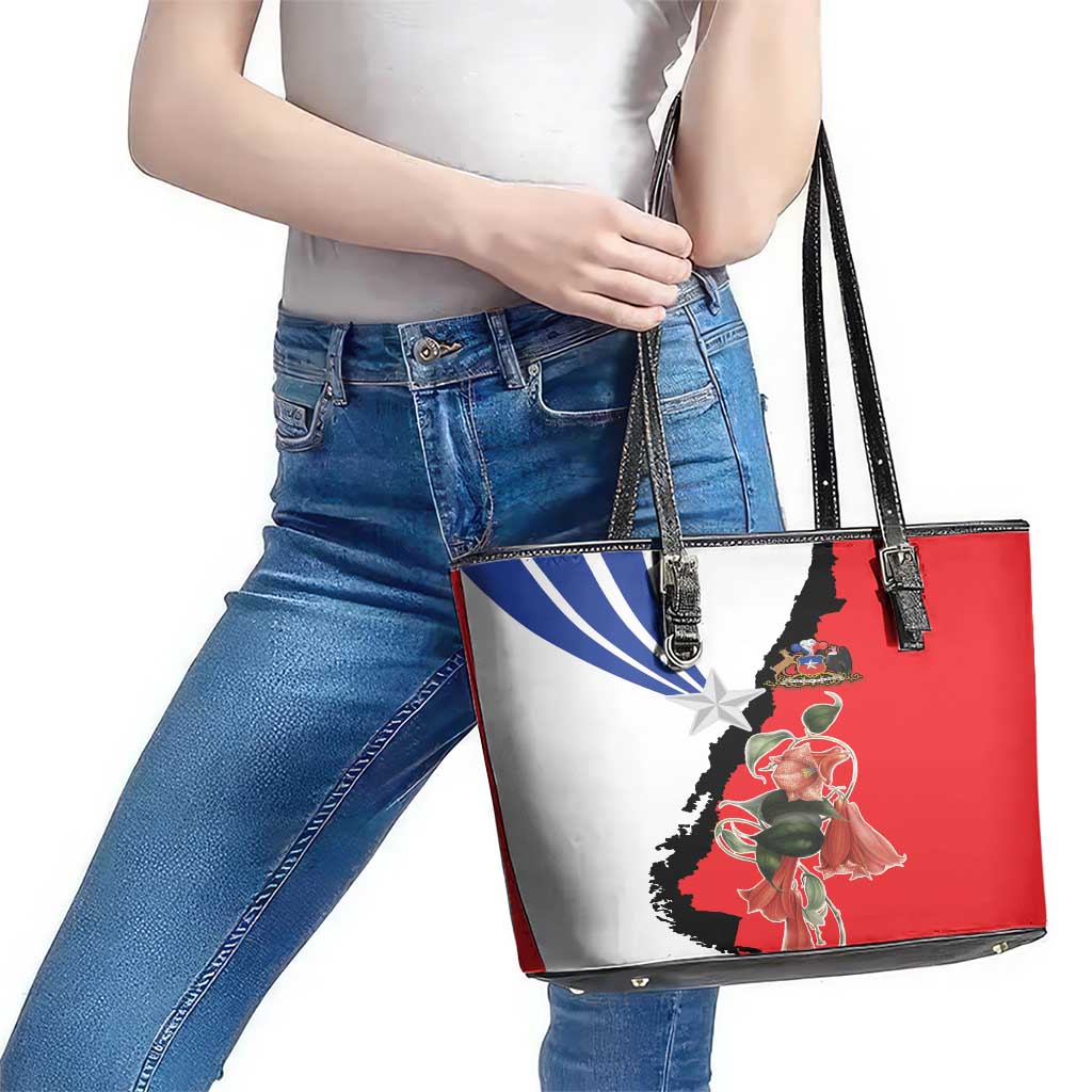 Chile Lapageria Rosea Leather Tote Bag With Flag Color - Wonder Print Shop