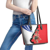Chile Lapageria Rosea Leather Tote Bag With Flag Color - Wonder Print Shop