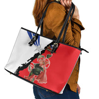 Chile Lapageria Rosea Leather Tote Bag With Flag Color - Wonder Print Shop