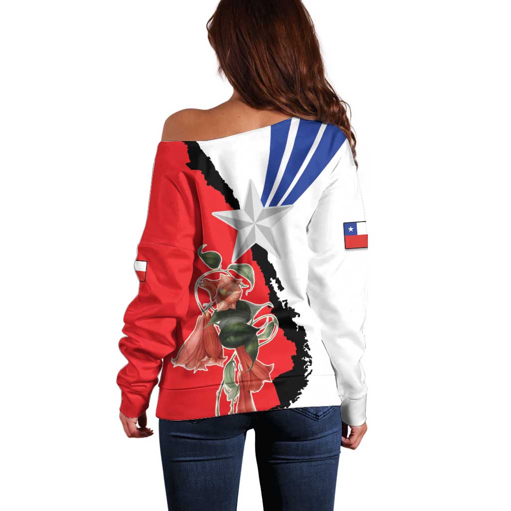 Chile Lapageria Rosea Off Shoulder Sweater With Flag Color - Wonder Print Shop
