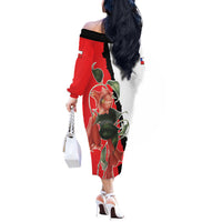 Chile Lapageria Rosea Off The Shoulder Long Sleeve Dress With Flag Color - Wonder Print Shop