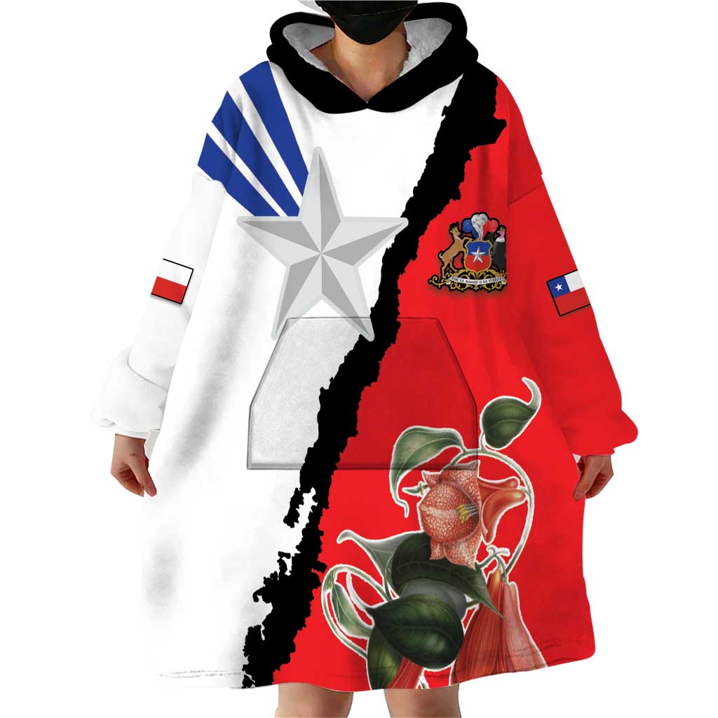 Chile Lapageria Rosea Wearable Blanket Hoodie With Flag Color - Wonder Print Shop