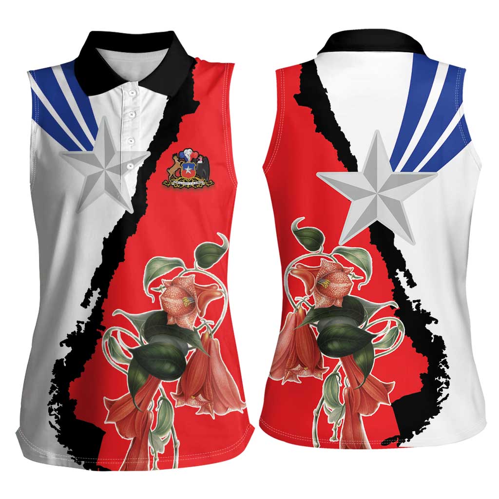 Chile Lapageria Rosea Women Sleeveless Polo Shirt With Flag Color - Wonder Print Shop