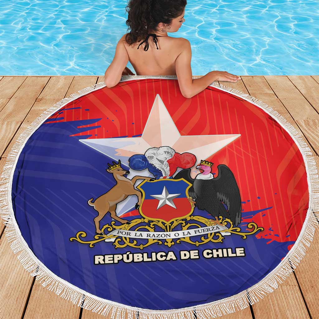 Chile Coat Of Arms Beach Blanket With Flag Style - Wonder Print Shop