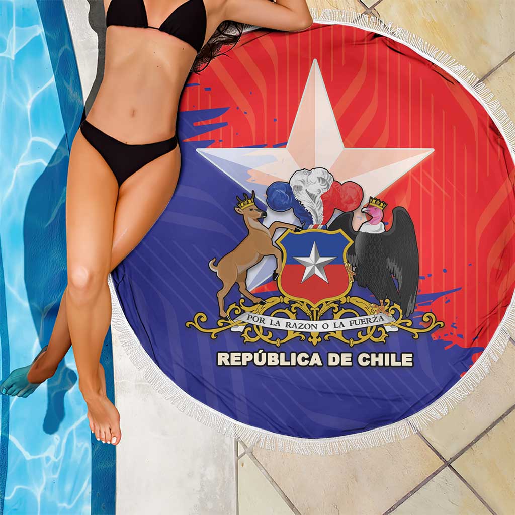 Chile Coat Of Arms Beach Blanket With Flag Style - Wonder Print Shop