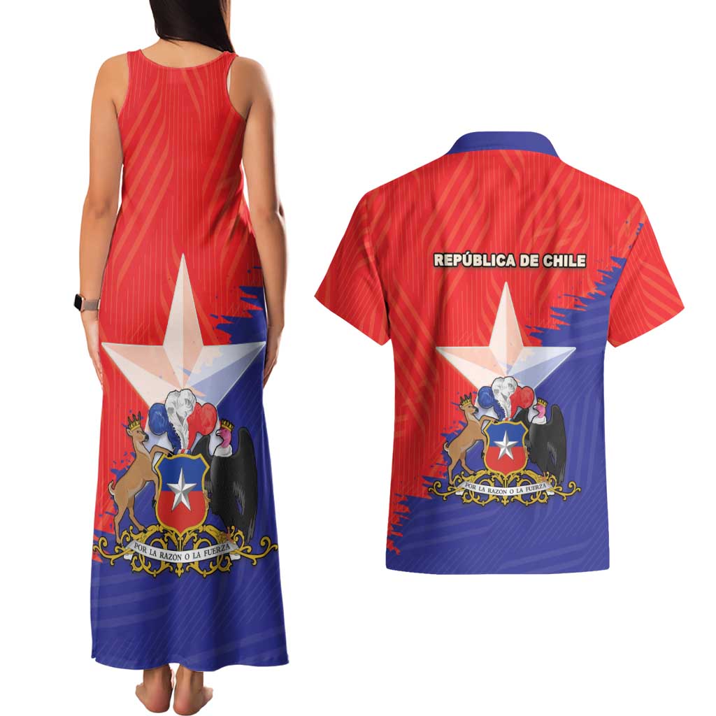 Chile Coat Of Arms Couples Matching Tank Maxi Dress and Hawaiian Shirt With Flag Style - Wonder Print Shop